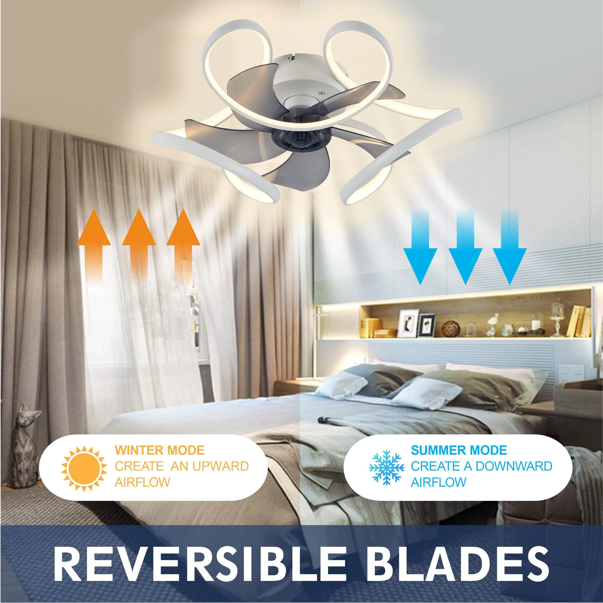 

Smart Ceiling Fan Fans With Lights Remote Control Bedroom Decor Ventilator Lamp 50cm Air Invisible Blades Retractable Silent