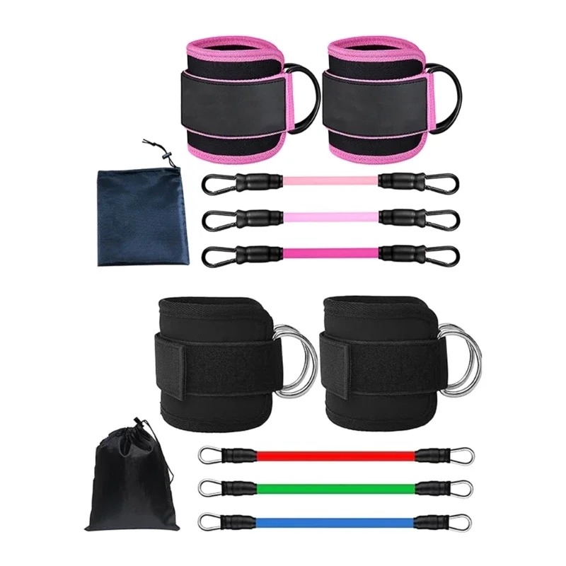 Conjunto de faixas de resistência, faixas de resistência de tornozelo com punhos, equipamentos de treino de glúteos, faixas de resistência de perna com alça de tornozelo