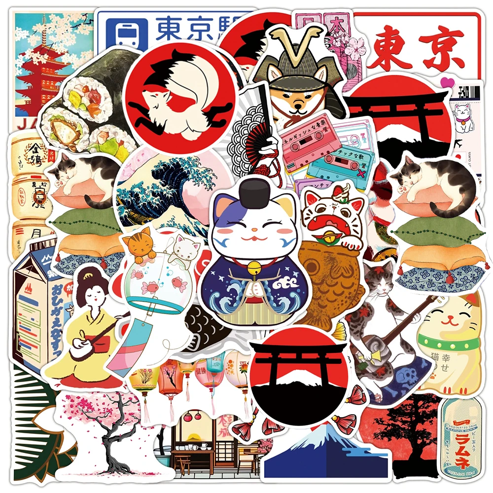 

10/30/50pcs Vintage Japanese Style Culture Stickers Tokyo Traditional Cartoon Decal Decorative Luggage Guitar Phone Cool Sticker