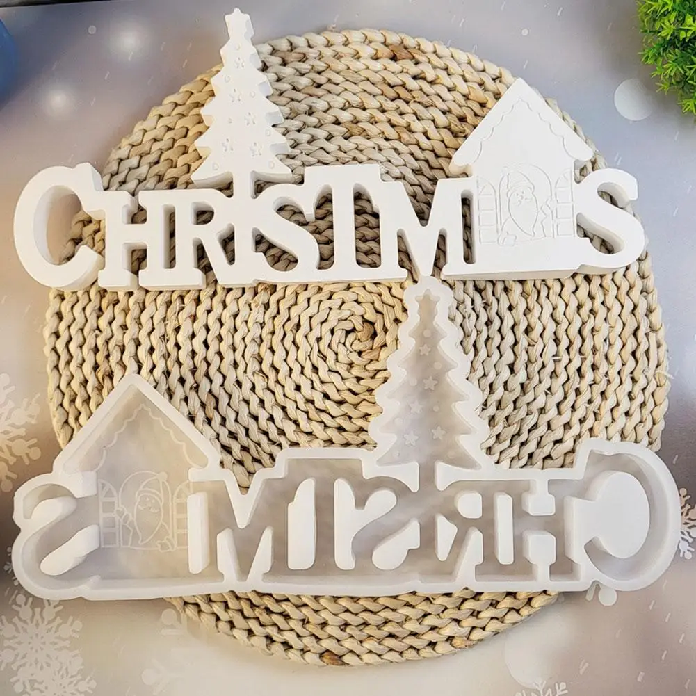 Christmas English Letters Ornament Mold Christmas Tree Gypsum Silicone DIY Plaster Mould Molds House Resin Clay And Aroma E O6V3