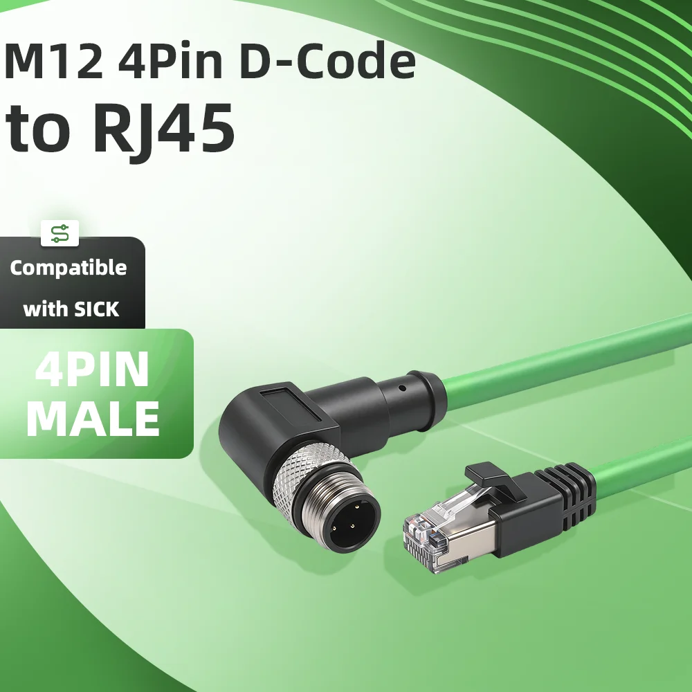 M12 4Pin D-Code Male to RJ45 Industrial Ethernet Cable Straight Right Angle Sensor Cable Compatible with SICK