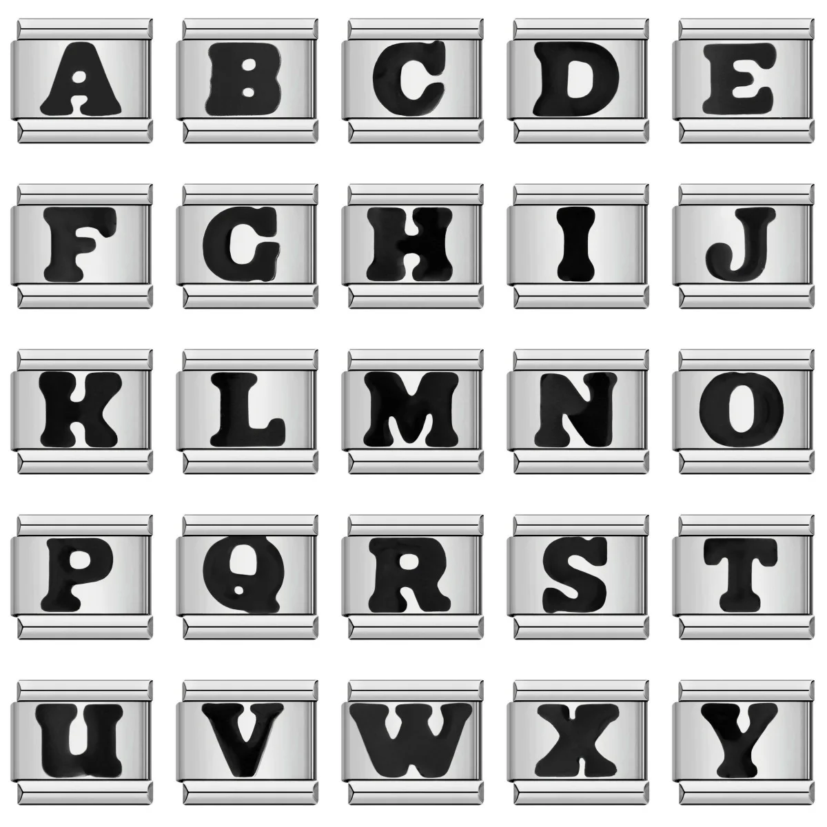 Glaze Black 26 English A-Z Letters Italian Links Charm Fit 9mm Stainless Steel Women Men Bracelet DIY Making 2025 Jewelry