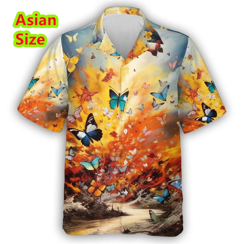 Fashion Colorful Butterfly 3d Print Hawaiian Man Shirt Summer Casual Short Sleeve Street Tops Beach Party Shirts Women Clothing