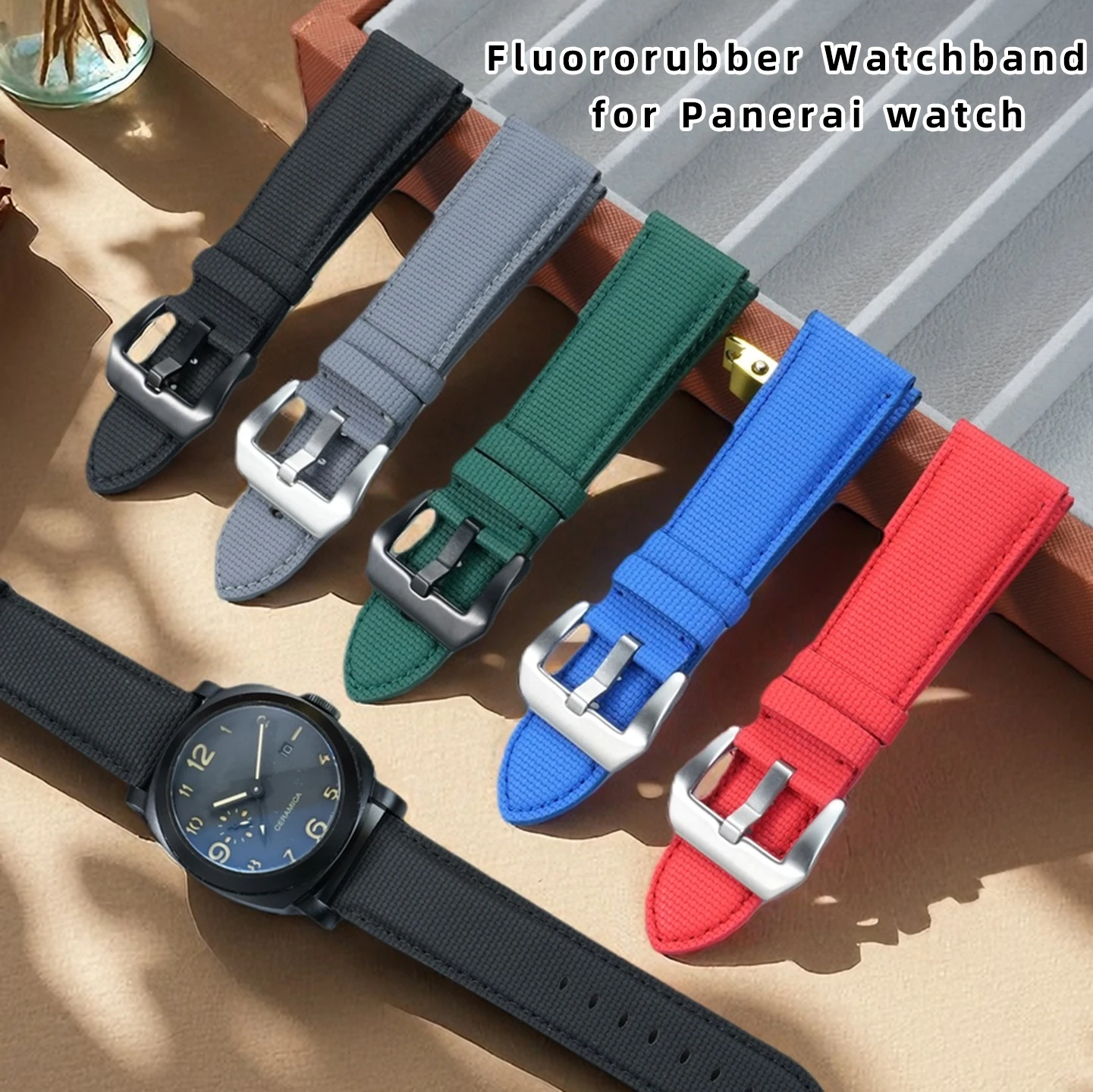 

Мягкий качественный фторкаучуковый ремешок для часов Panerai, аксессуары для ремешков PAM111/441, универсальная цепочка для часов 22 мм, 24 мм, 26 мм, застежка-булавка