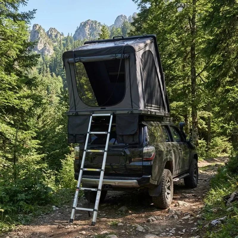 Durable SUV Roof Tent Hard Top 1 Door 2 Windows Off-Road Camping 3-4 Person Hard Shell Foldable Double Layer Four-Season 420d