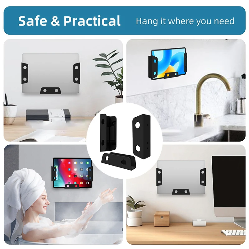 1Set Under Table Laptop Holder Portable Notebook Storage Bracket Stand Mount Desktop Organizer With Anti-Scratch Silicone Pad