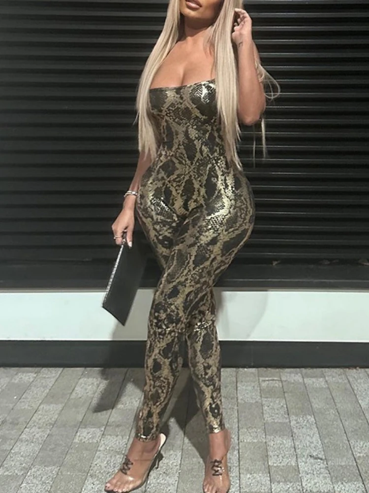 

Bangniweigou stunning print jumpsuit women back lace-up skinny sleeveless overalls