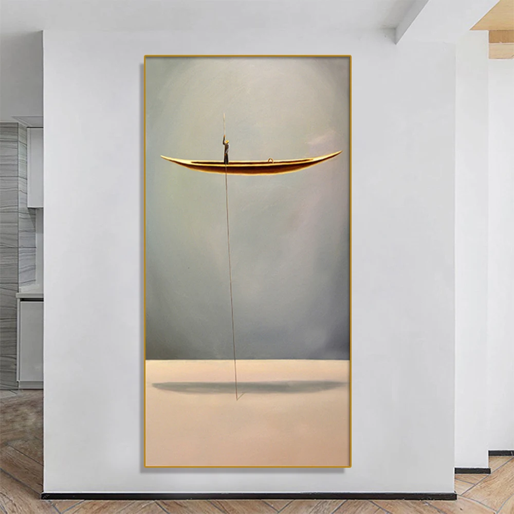 Mintura,Handmade Modern Dreamer Sailing Boat Floating Oil Painting On Canvas,Wall Art,Picture Artwork For Living Room Home Decor