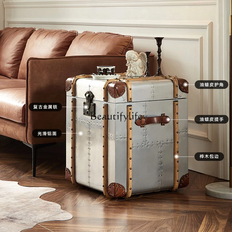 American Country Side Table Locker Rivet Vintage Suitcase Storage Cabinet Handicraft Tea Table