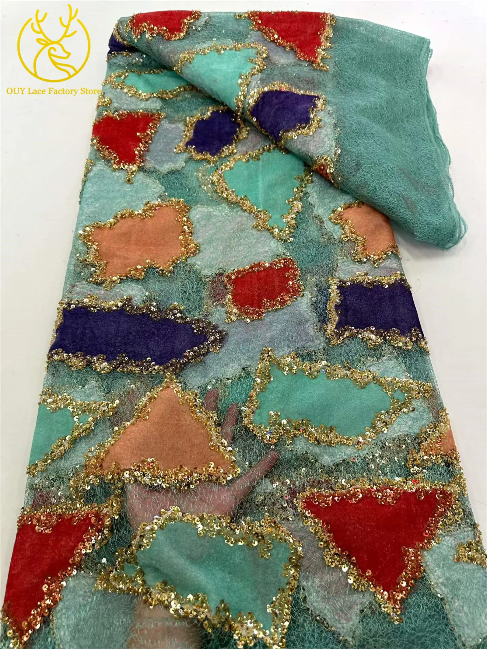 5 Yards Luxuriöser Afrikanischer Pailletten-Spitzenstoff 2026 Hochwertige Nigerianische Perlen-Spitze Französischer Tüll-Spitzenstoff für Partykleider und Näharbeiten – Detail 4