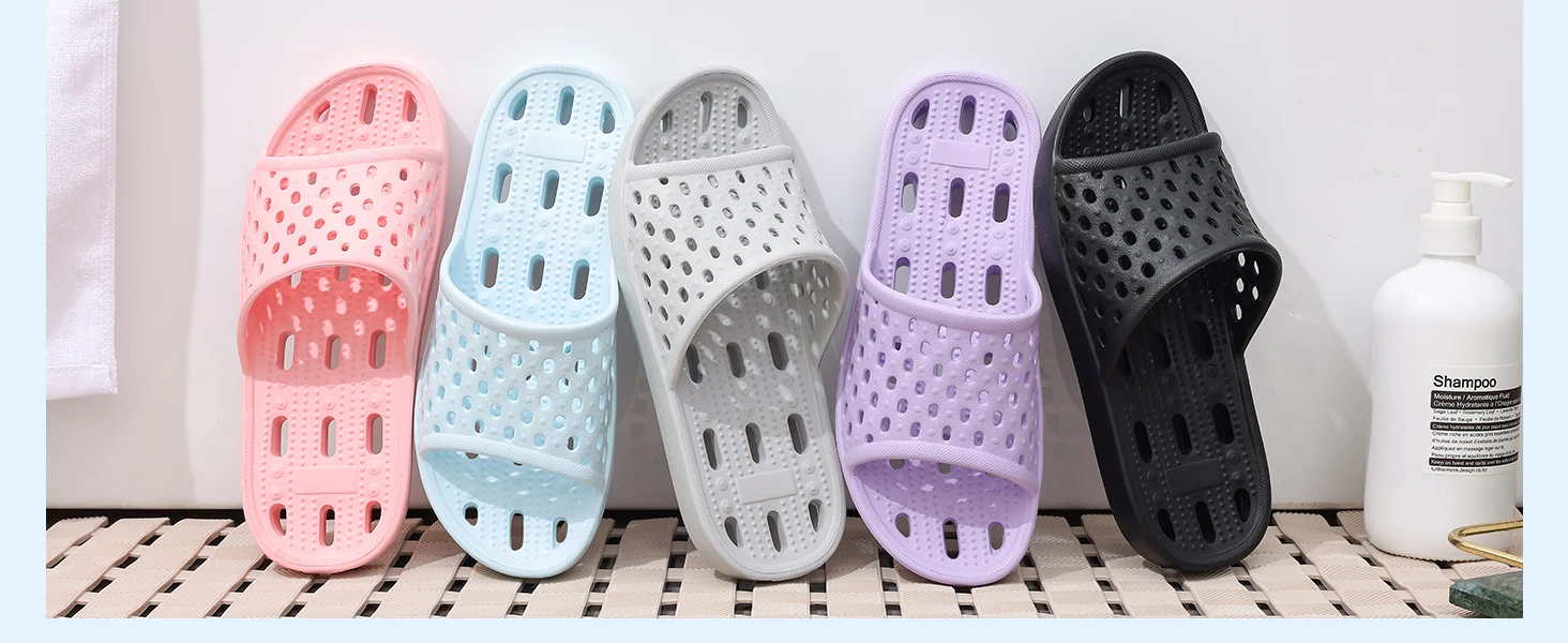 Shevalues Schnelltrocknende Damen-Duschpantoffeln, flache Slip-On-Hausschuhe, bequeme Badezimmer-Slides, rutschfeste Pool-Sandalen für den Fitnessbereich – Detail 4
