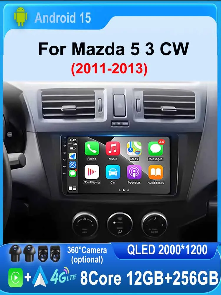 Android 15 Carplay Auto voor Mazda 5 CW 2011 2012 2013 Multimedia Autoradio Navigatie Speler Video WIFI + 4G DSP Geen 2Din DVD - afbeelding 2