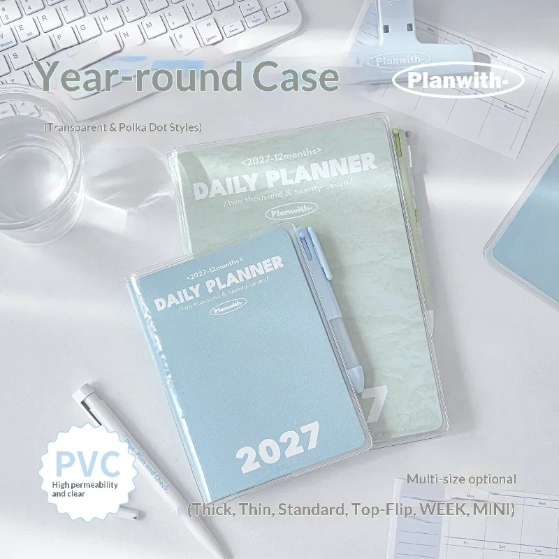Planwith Aesthetic 2027 Notebook Planner Cover,Clear PVC Polka Dot Book Sleeve,Minimalist Waterproof Jacket for Diary&Journaling view 4