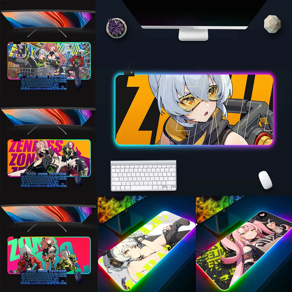 

Zenless Zone Zero RGB Pc Gamer Keyboard Mouse Pad Mousepad LED Glowing Mouse Mats Rubber Gaming Computer Mausepad