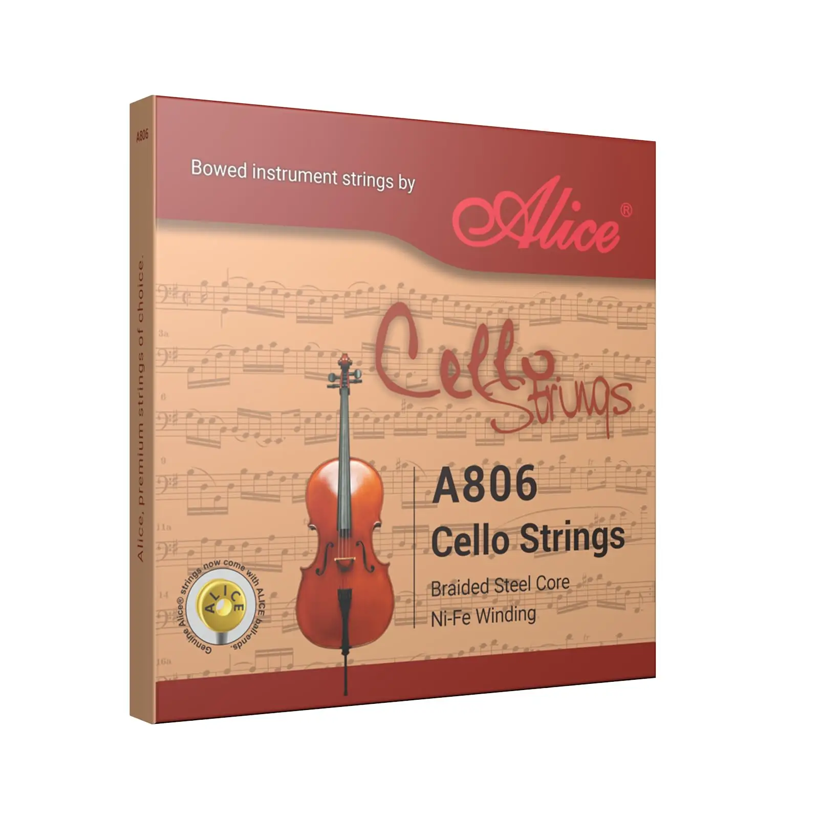 A806 4/4 Cello Strings Set/4 Strings-Braided Steel Core with Ni-Fe Winding Cello String for 4/4 Cellos-Clear & Balanced Tone