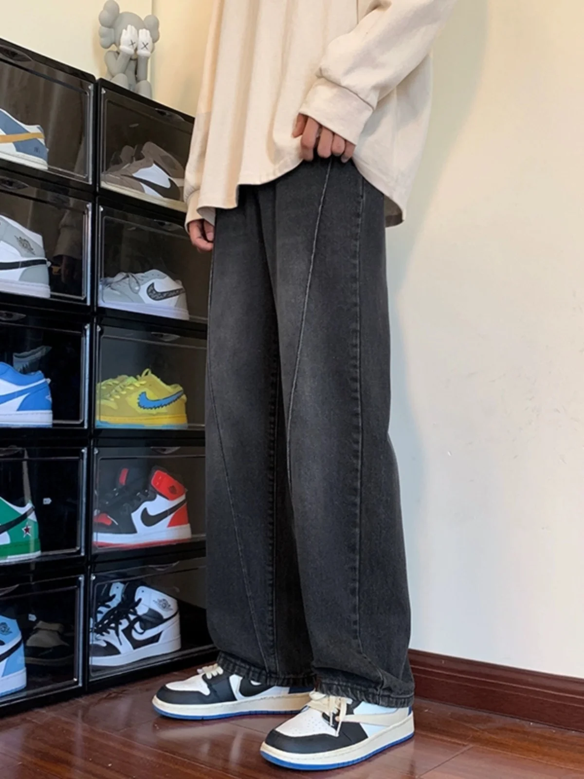 

Мужские джинсы Waed Vintage Thiened Fce, прямые, длинные брюки, американский уличный стиль, зимняя молодежная мода