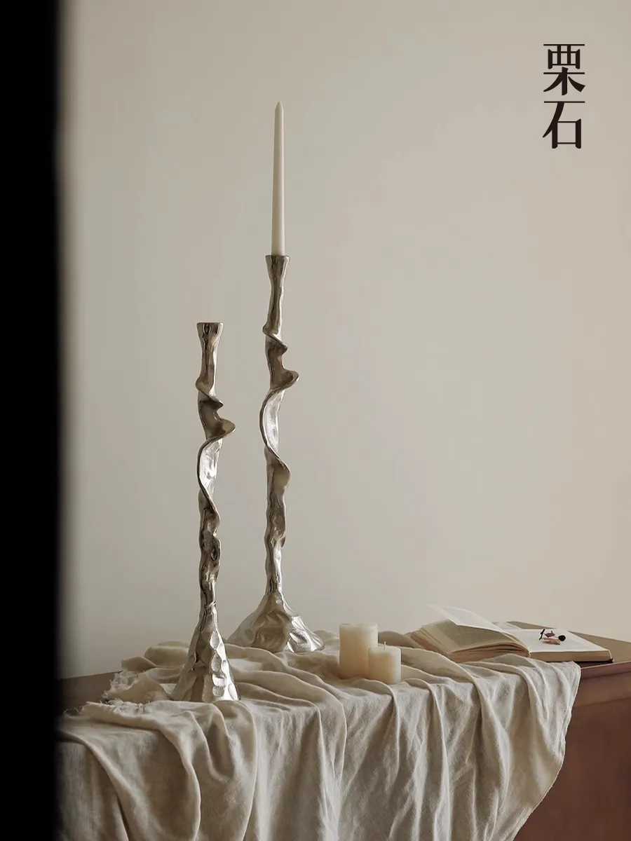 

Middle Ancient Style Advanced Metal Silver Color Artistic Sculpture Candlestick Household Living Room Decorative Ornaments