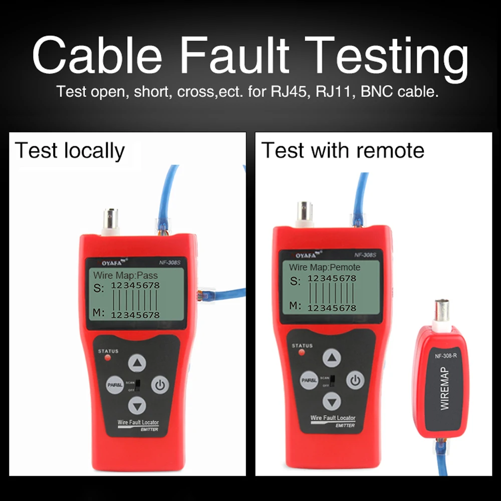 Noyafa-ネットワークケーブルテスター,LANケーブル長テスター,rj45,rj11イーサネットワイヤートラッカー,ケーブル連続性テスト,NF-308S