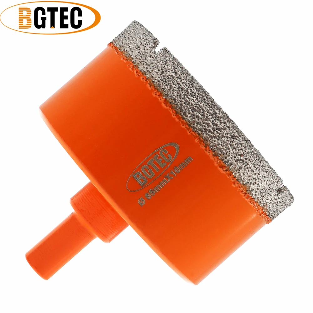BGTEC 2pcs Diamond Drill Bits Dia65mm Vaccum Brazed Core Bits Triangle Shank Granite Masonry Crowns Hole Saw Tile Drilling