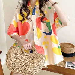 Summer Woman's Clothing Blouse Chic Ins Colorful Bright Lively Sweet Youth Creative Contrasting Colors Printing Loose Casual