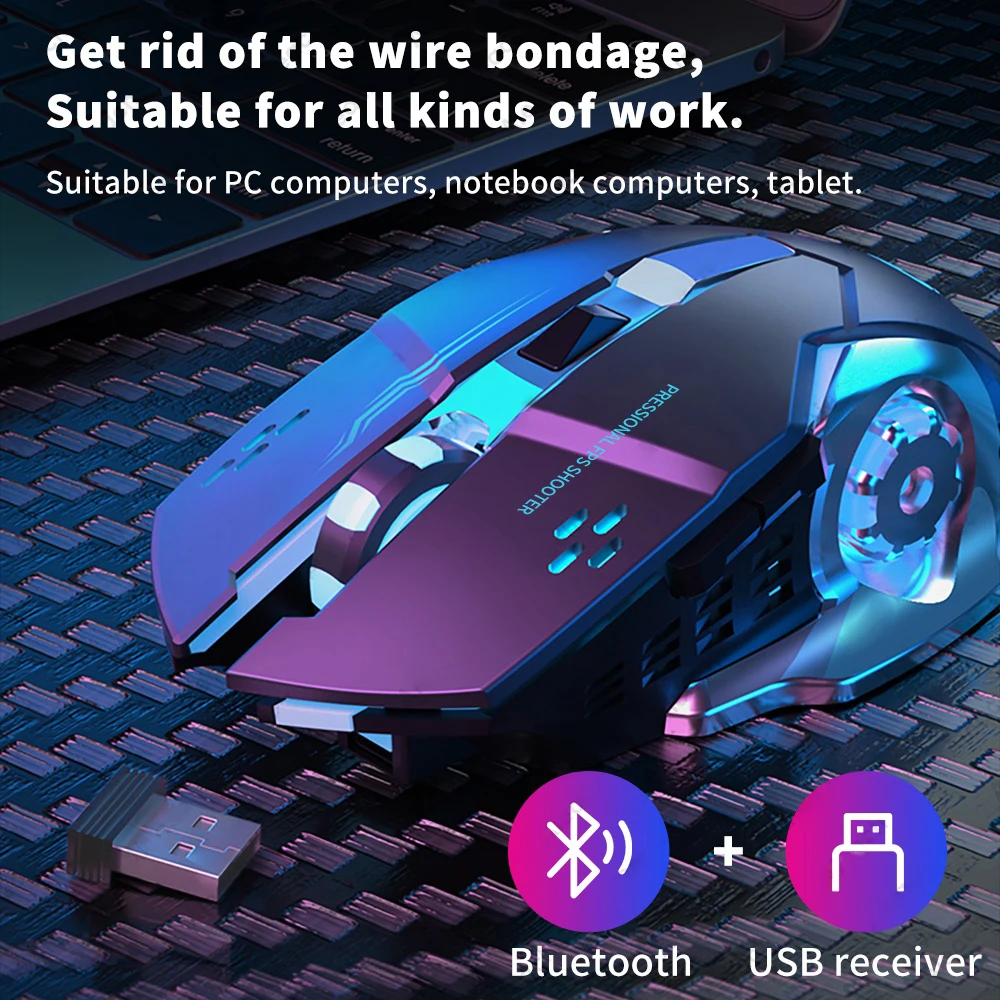 2.4GHz 블루투스 마우스 게임용 컴퓨터 충전식 무선 마우스 USB 기계식 전자 스포츠 백라이트 컴퓨터 용 PC 게이머 마우스