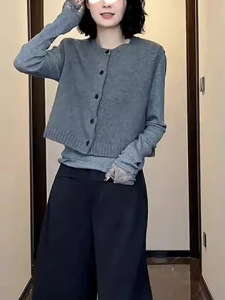 

Модный простой однотонный вязаный жилет с круглым вырезом для женщин, осенний повседневный комплект