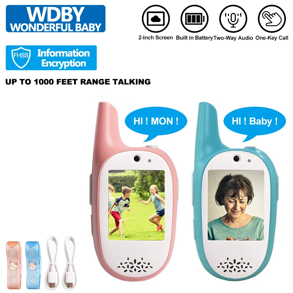 2Pcs Kids Video Walkie Talkies Baby Monitor with 720P HD Camera Rechargeable Portable Two-Way Radio Voice Changer Birthday Gift