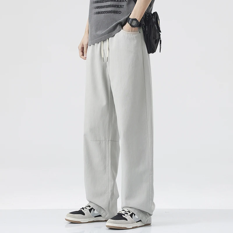 

Модные повседневные брюки для мужчин, новые весенние свободные прямые брюки с широкими штанинами, универсальные удобные длинные брюки из волокна Lenzing