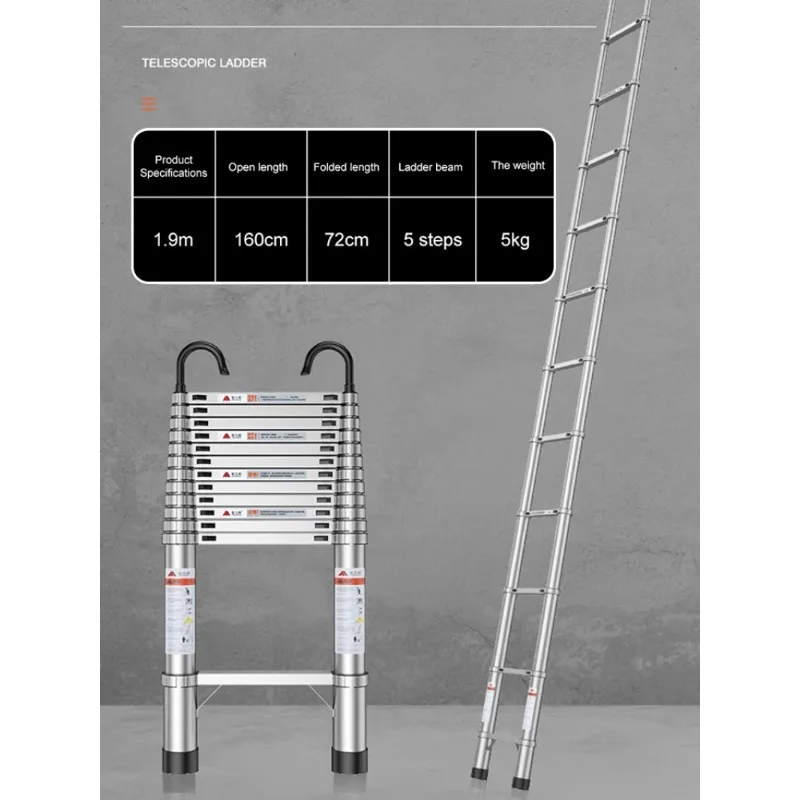 Échelle droite télescopique multifonctionnelle en acier inoxydable, ascenseur pliant Portable, échelle droite robuste