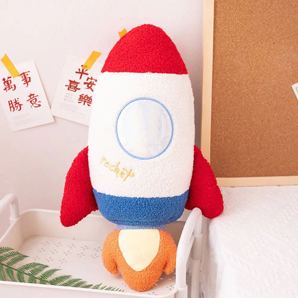 

Rocket Stuffed Animal Adorable Space Theme Kids Room Decor Soft Comfortable Pillow Boys Girls Bed Decorative Space Companion