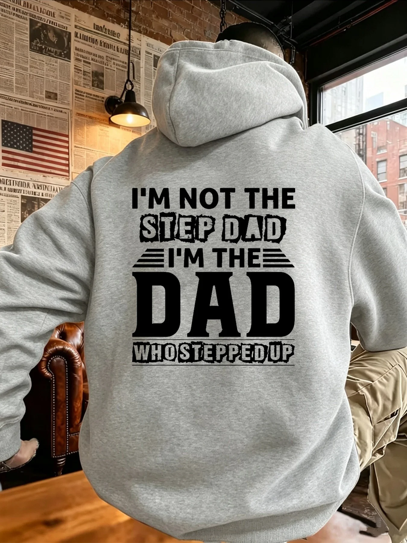 Men'S Hoodie I'M Not The Step Dad I'M The Dad Who Stepped Up Graphic Casual Daily Wear Gift for Stepfather Plus Size Fashion Sweatshirt