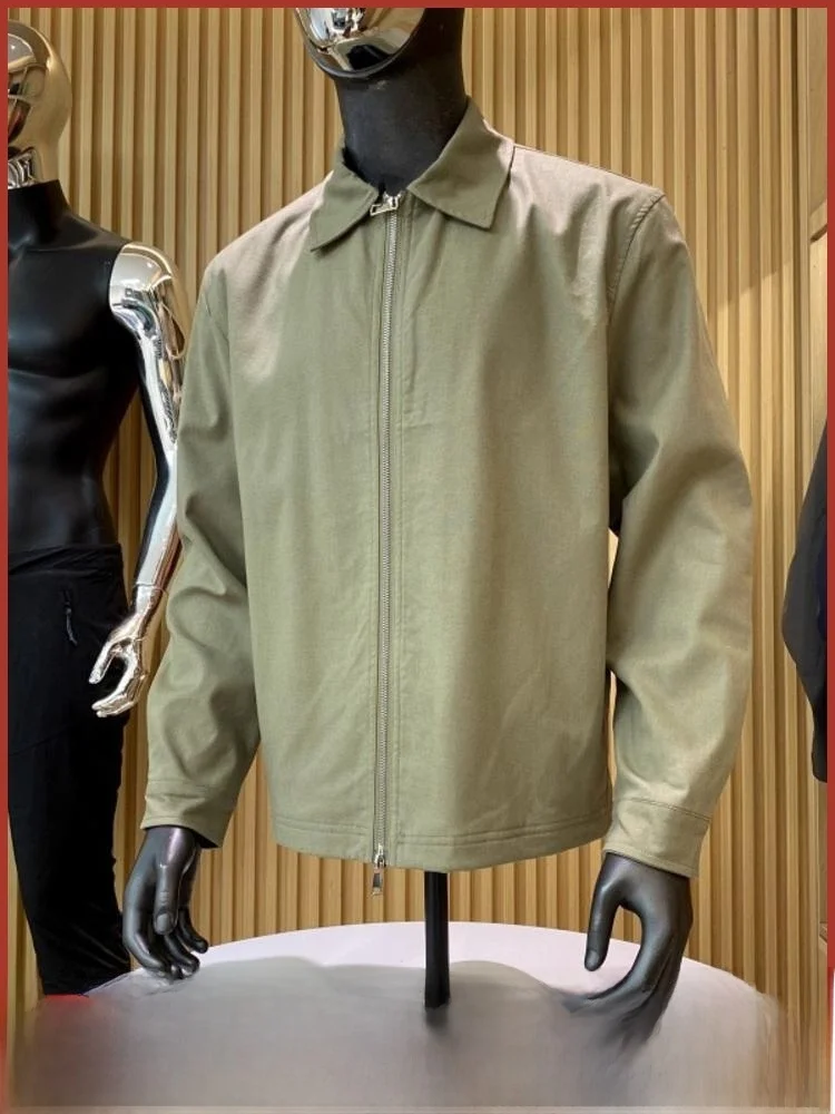 

Cotton Linen Blend Loose Fit Men's Jaet Autumn Winter Faion Versatile Collared Outerwear Casual Sle Zipper Closure