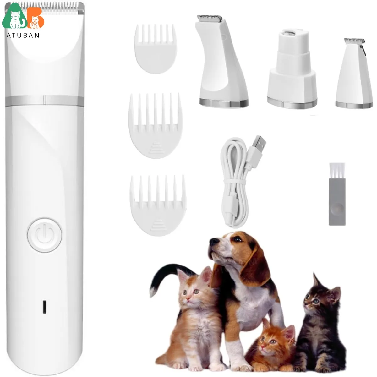 Electric Pet Hair Trimmer Kits,Quiet 4 in 1 Grooming Shavers for Small Dogs and Cats,Paw Trimming Removal Waterproof Nail Shaver