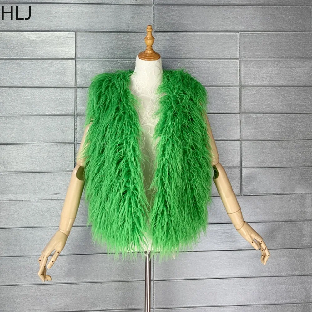 HLJ موضة ملونة الأغنام فو الفراء سترة المرأة سترة الفراء الاصطناعي صوف الضأن معطف دافئ بلا أكمام الخريف سترة جديدة الملابس
