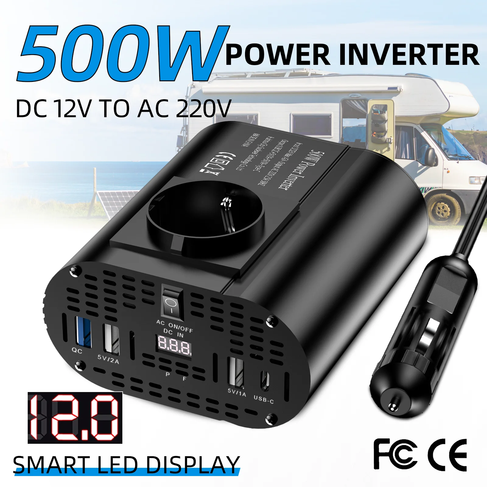 محول عاكس السيارة 500 واط/400 واط USB نوع C شواحن عاكس السيارة آيفون