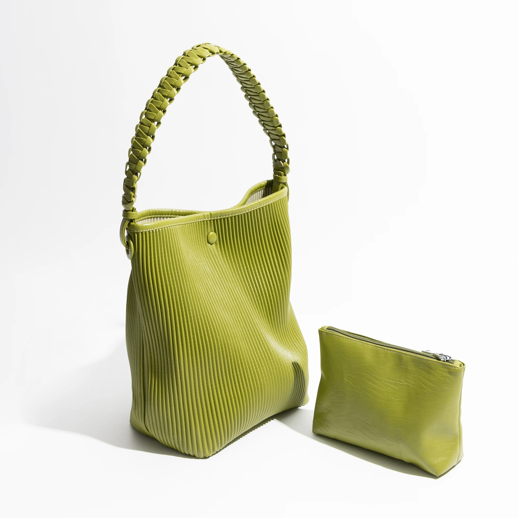 MABULA-Bolso de compras de cuero PU verde para mujer, bolsa de cubo con sello a rayas, bolso de mano femenino Simple, bolso de mano pequeño con