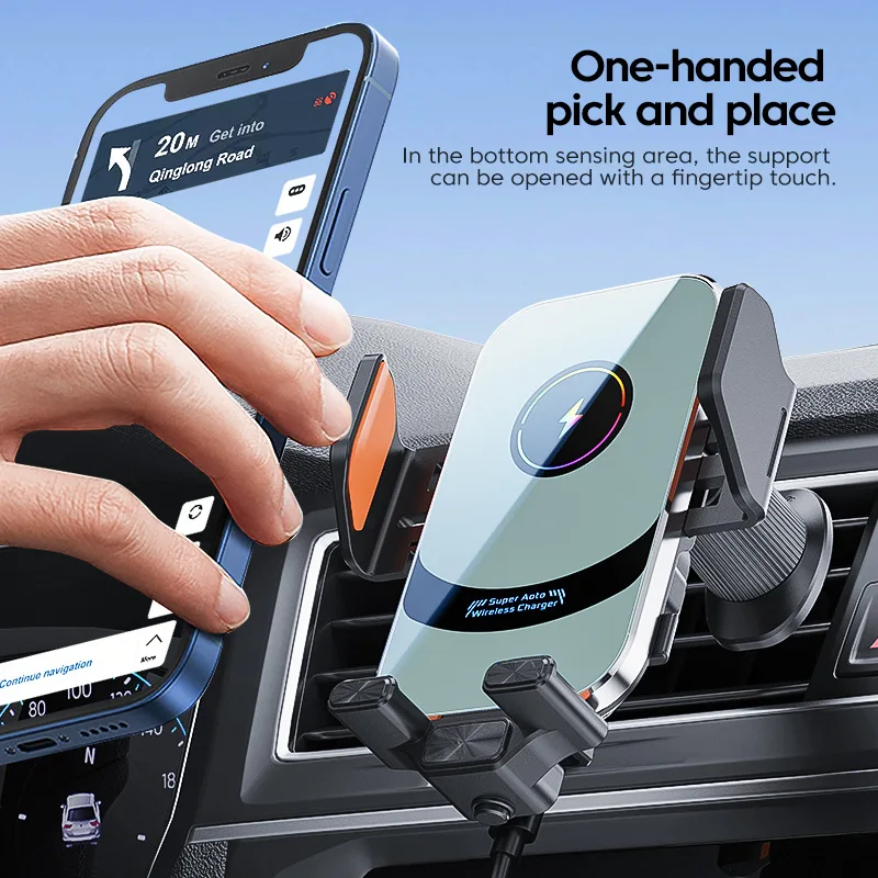 Car Phone Holder Charger 15W Fast Charging Air Vent Car Phone Mount for iPhone Samsung Auto-Clamping Wireless Car Phone Charger