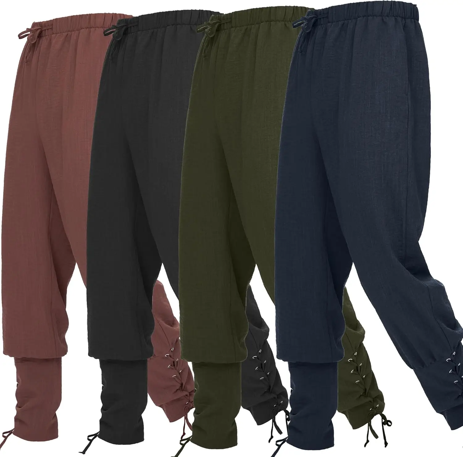 Creaciones espeluznantes hombres Halloween pantalones renacentistas medievales con bolsillo, pantalones piratas con bandas en el tobillo, disfraz vikingo