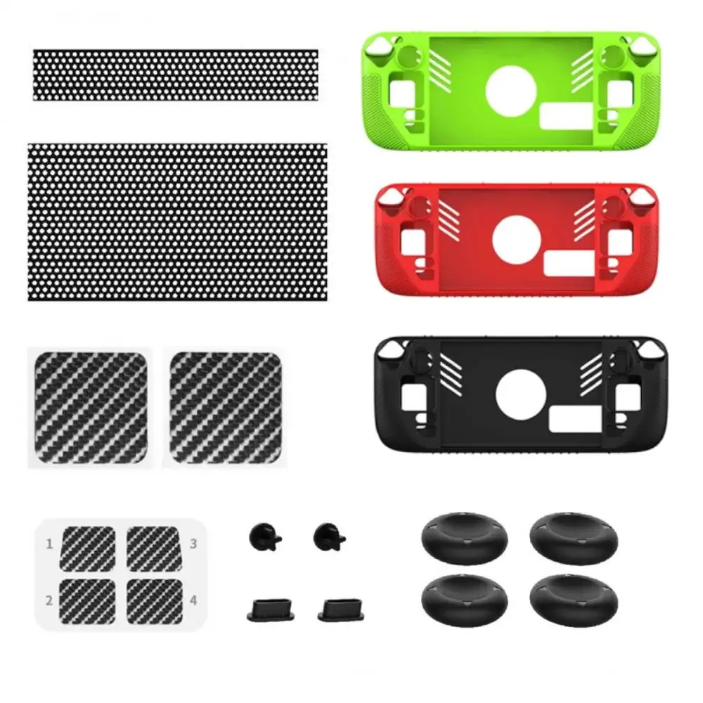 For Steam Deck Host Protection Set Dustproof Dust Plug + Button Trackpad Sticker + Silicone Rocker Cap Set Gaming Accessories
