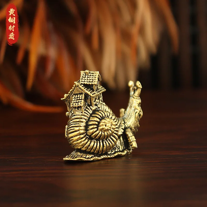 Creative Goblin Decoration, Brass Tabletop Landscape, Miniature Snail House, Small Copper Art Ornament