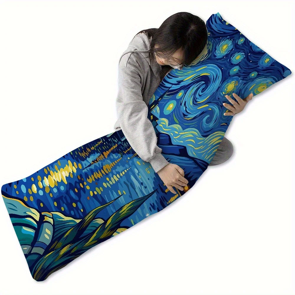 Van Gogh Impression Full-Body Pillowcase, No Insert, Size 20x54 Inches, Double-Sided Print, Breathable Polyester, Machine Washab