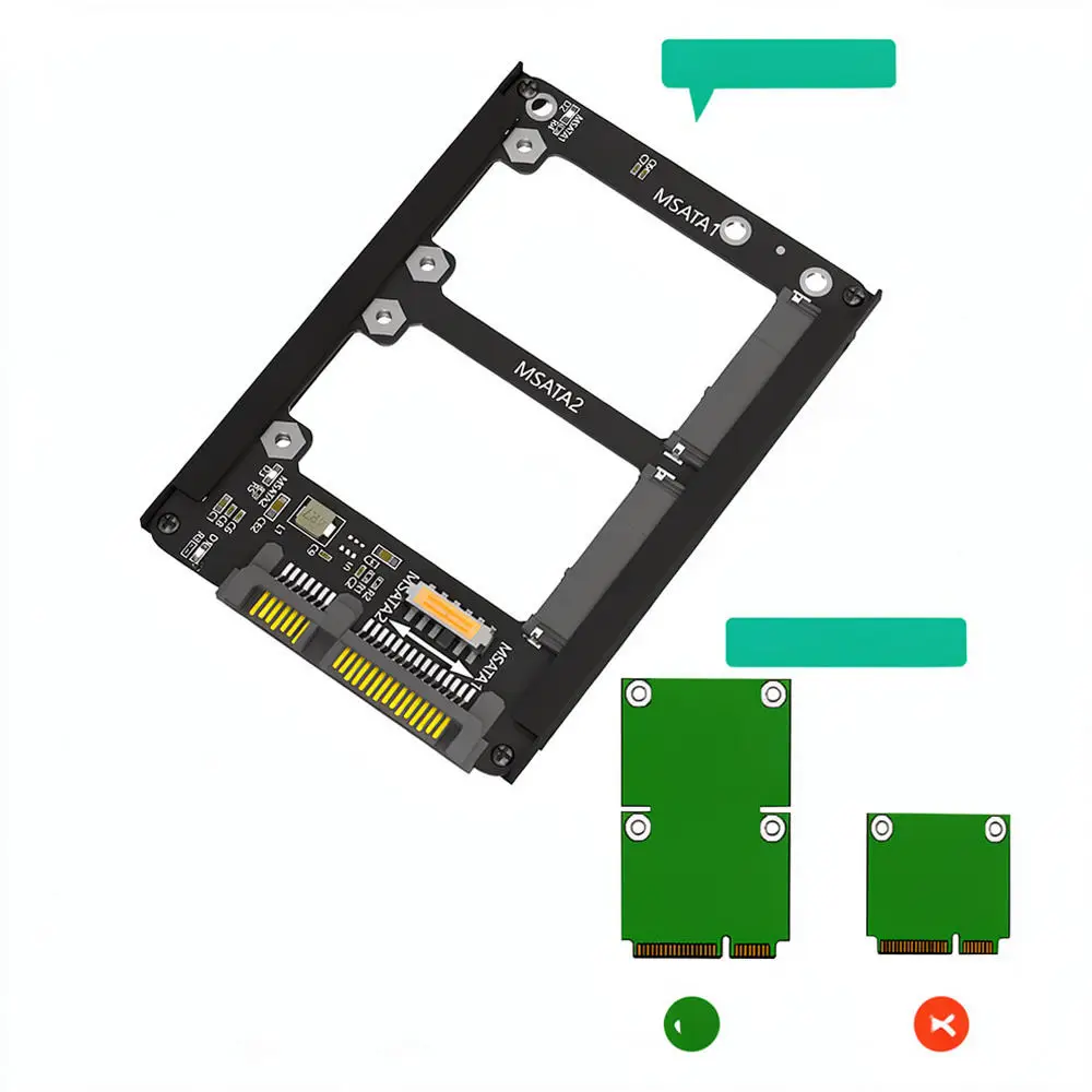 MSATA SSD To SATA 3 Dual Slot Adapter Converter With Fixing Bracket Computer Storage Expansion Accessory For PC Upgrade