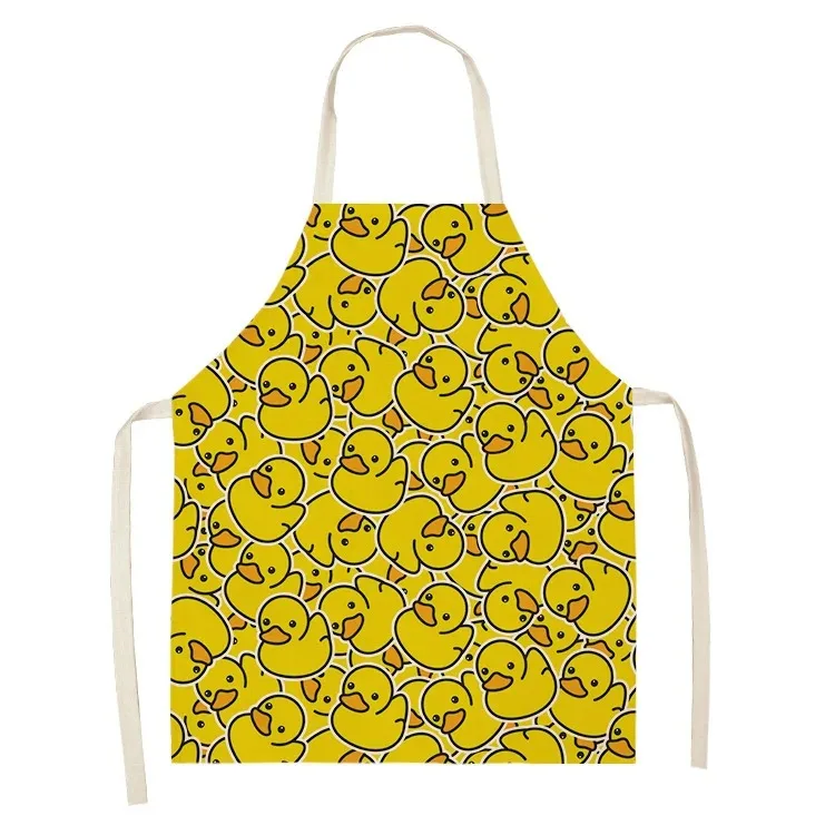 Cute cartoon animal little yellow duck pattern apron kitchen cooking baking sleeveless bib home ladies cleaning linen apron