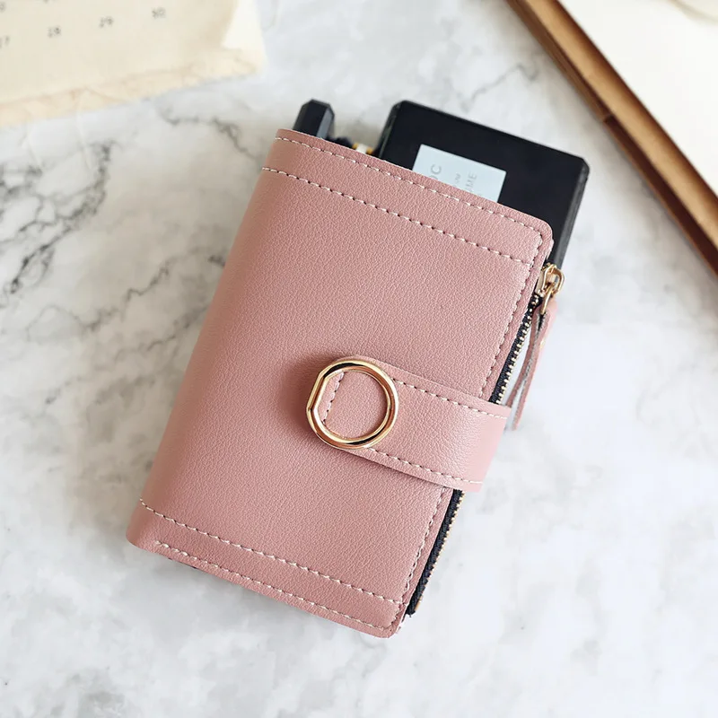 Fashion Short Women Wallet Solid Zipper PU Leather Top Quality Card Holder Round Ring Coin Purses Large Capacity Money Clip