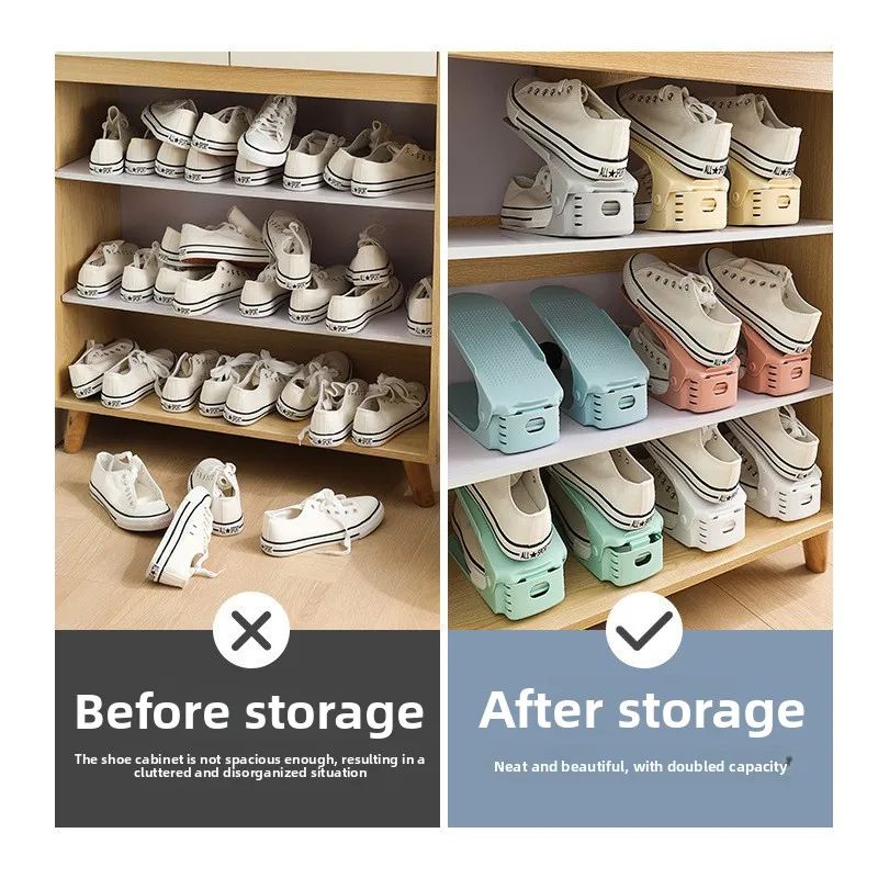 2 قطعة/المجموعة قابل للتعديل للطي البلاستيك رف الأحذية المنظم التخزين للمنزل المنزلية توفير مساحة خزانة خذاء تخزين الرف