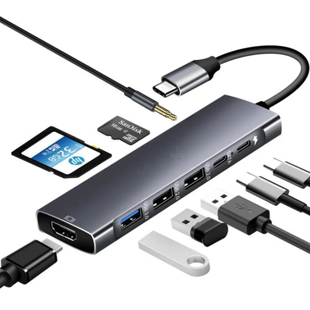 Type-C to RJ45 Gigabit Lan 4K HDMI-compatible VGA SD TF USB C 3.0 Dock for MacBook Samsung S21 Dex Xiaomi 10 TV Nintendo