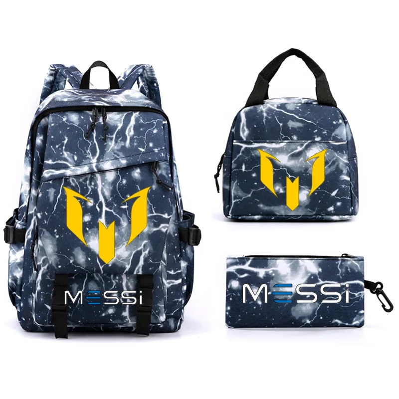 3pcs Messi School Bags Teen Girls Boys Laptop Rucksack Student Shoulder School Bag Simple Style Capacity Backpack With Lunch bag