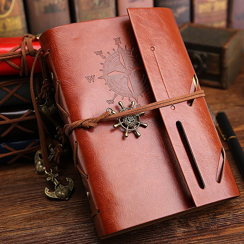 

Retro Spiral Notebook Diary Notepad Vintage Pirate Anchors PU Leather Note Book Replaceable Stationery Gift Traveler Journal