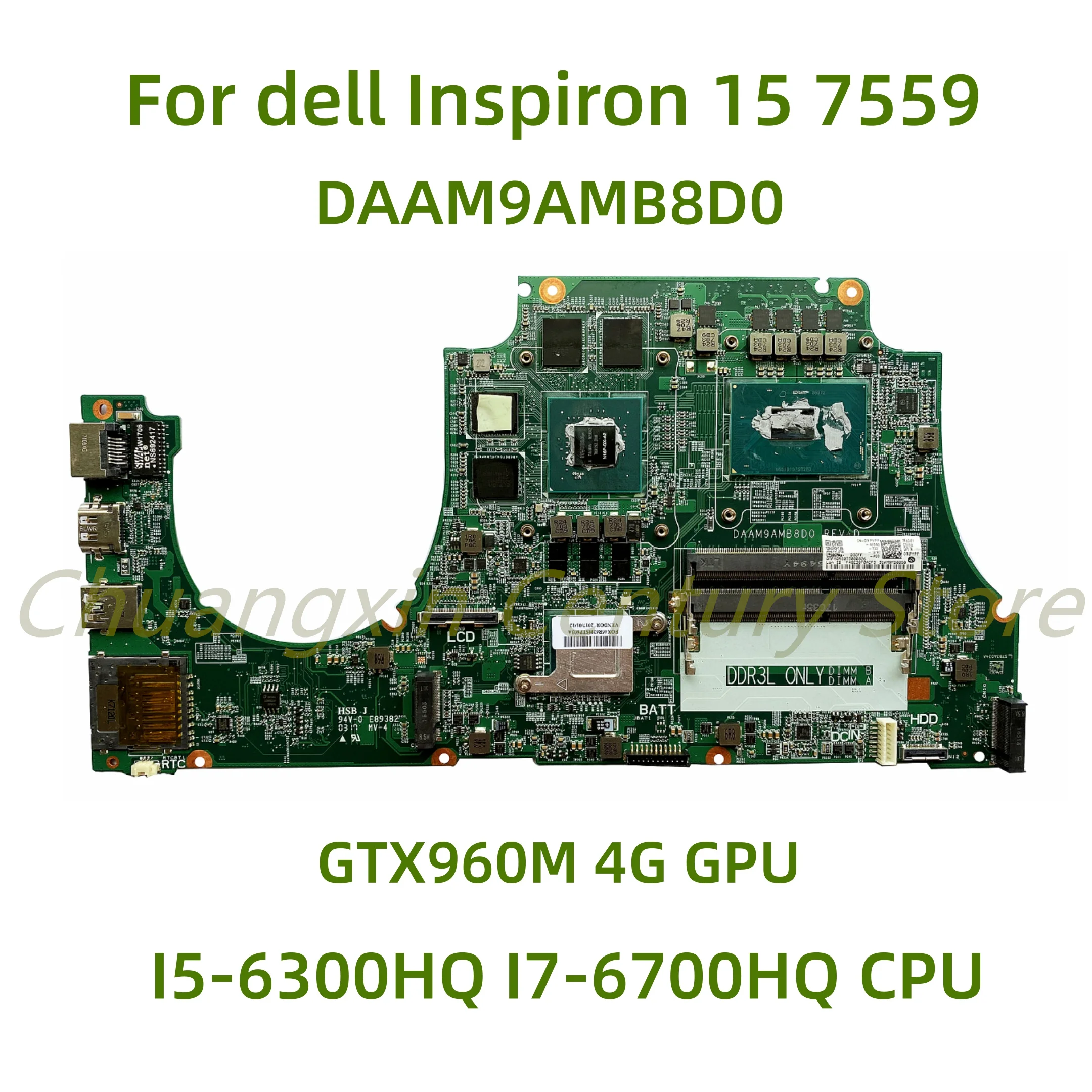 Suitable for Dell Inspiron 15 7559 laptop motherboard DAAM9AMB8D0 with I5-6300HQ I7-6700HQ CPU GTX960M 4G GPU 100% Tested Full