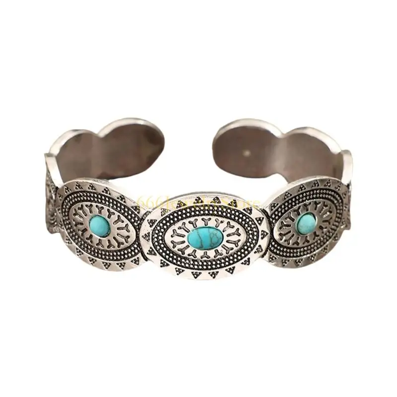 

F2TD Adjustable Bracelet Featuring Oval Turquoise Designs for Fashionistas